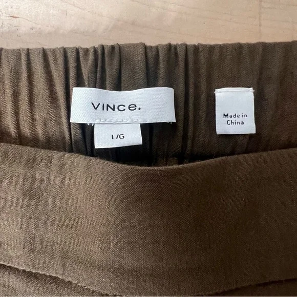 VINCE Women’s Linen-Blend High-Waist Pull-On Pant Sz. Large Olive Green Trousers - Picture 9 of 13
